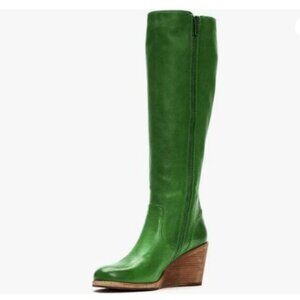 FSJ Women Comfortable Side Zipper Wedge High Heel Point Toe Fancy  Boot Green